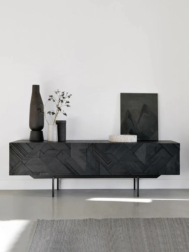 

Nordic Retro Affordable Luxury Teak Patchwork Cabinet Living Room Mid-Ancient Industrial Style Solid Wood TV Stand