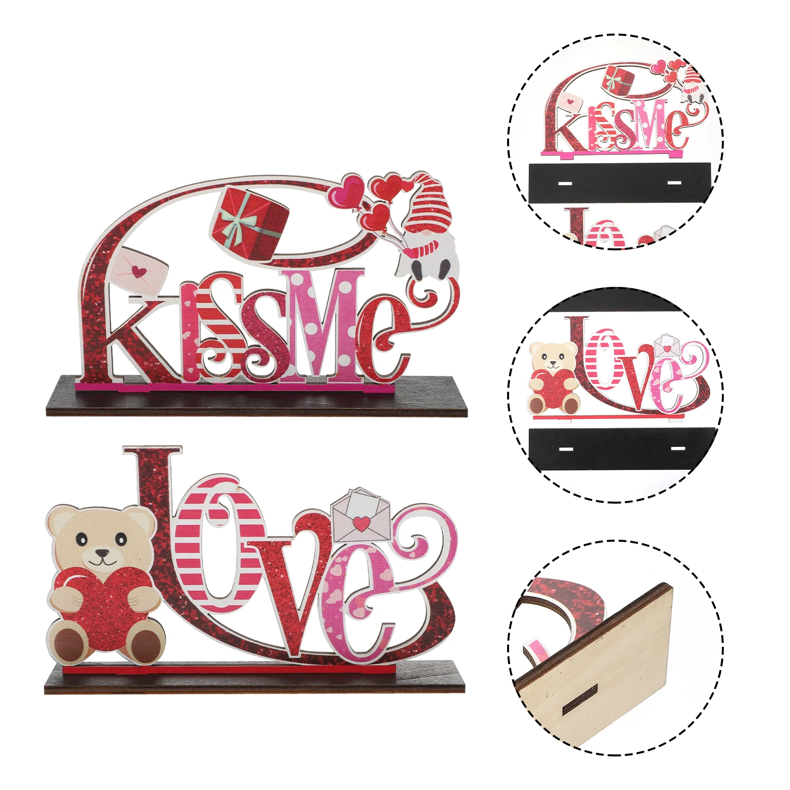 

2Pcs Valentine Wooden Ornament Well-Made Desktop Decor for Festival Party Atmosphere Charming Home Decoration Photography Prop