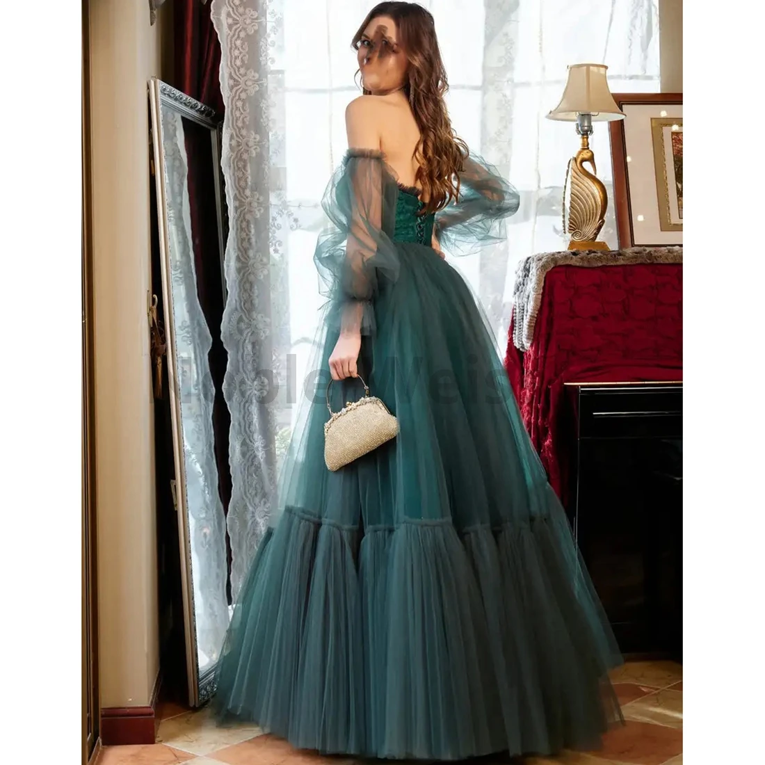 Off Shoulder Luxury Prom Dresses Women A-line Tulle Evening Gowns for Special Occasions Customize