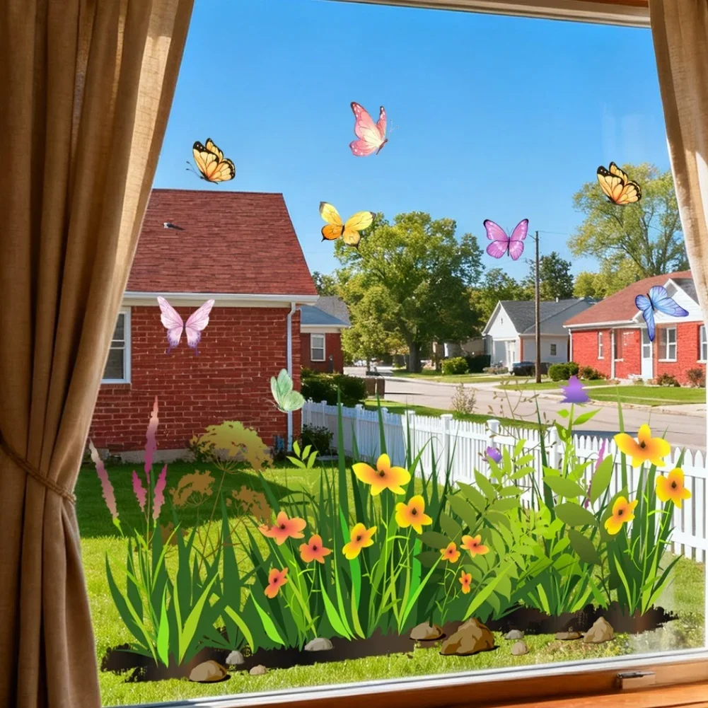 Wildflower Themed PVC Static Cling For Windows And Glass Panels 11.8 X 23.2 In For Home Living Room Office Decor