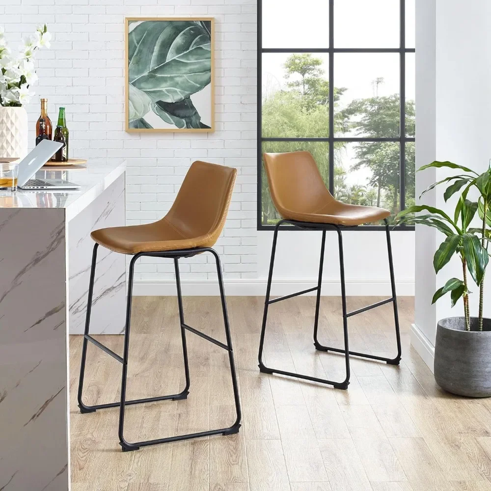 Industrial Faux Leather Armless Lounge Kitchen Bar Chairs,set of 2,Bar Stool Suitable for Bar Counter and Kitchen Island Counter