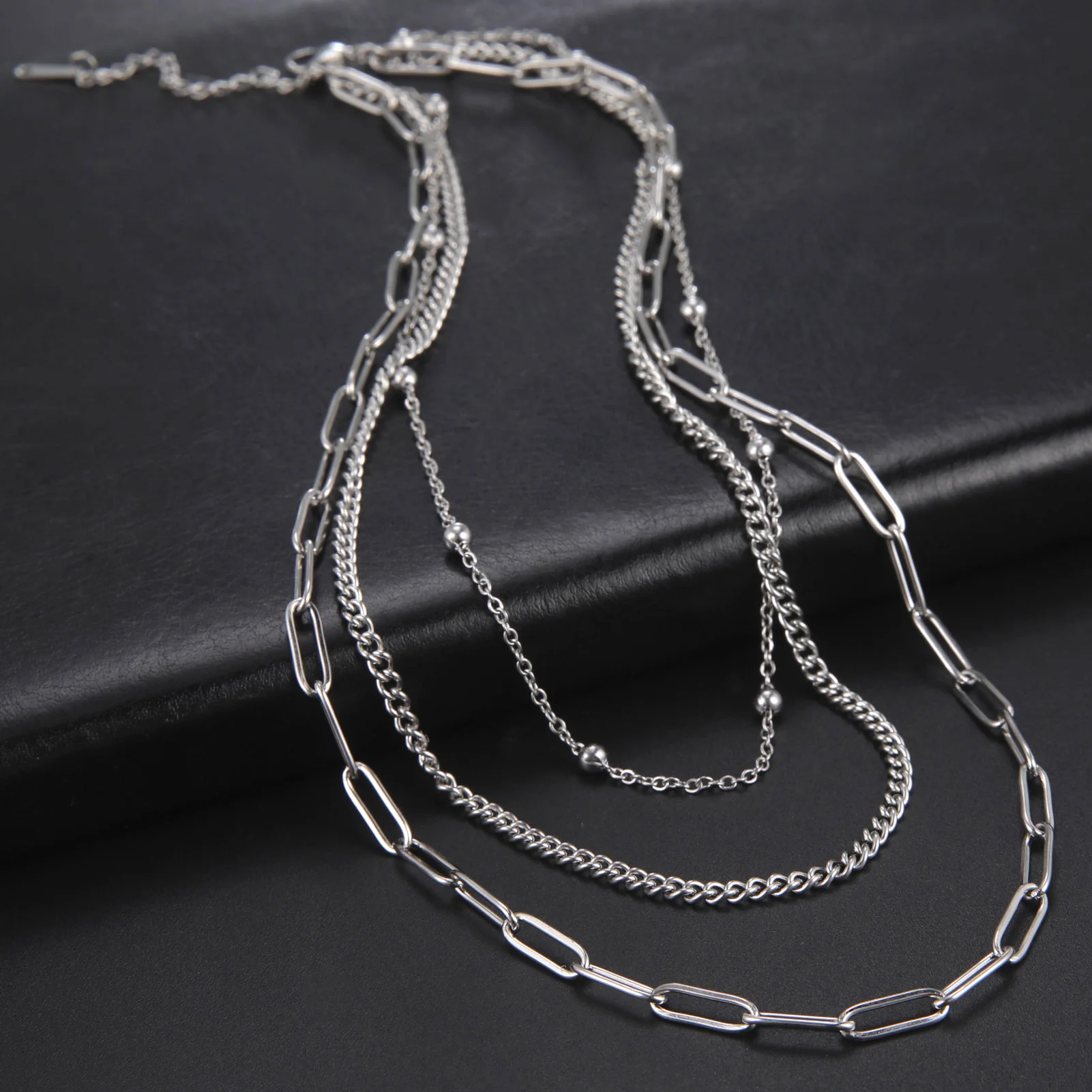 Edelstahl Geometrie Perle Anhänger Mehrschichtige Kette Choker Halskette Für Punk Frauen Hochzeit Schmuck Zubehör – Detail 8