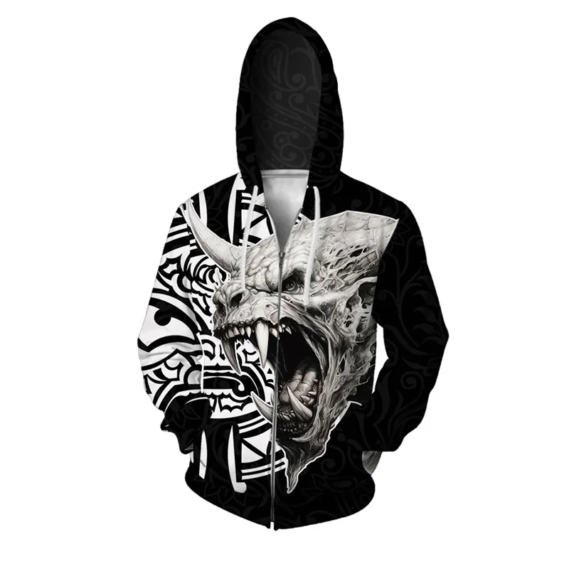 3D Printed Hellhound Hoodie For Men Monster Girl Wolf Graphic Sweatshirt Leisure Oversized Zipper Pullover Long Sleeves Hoodies