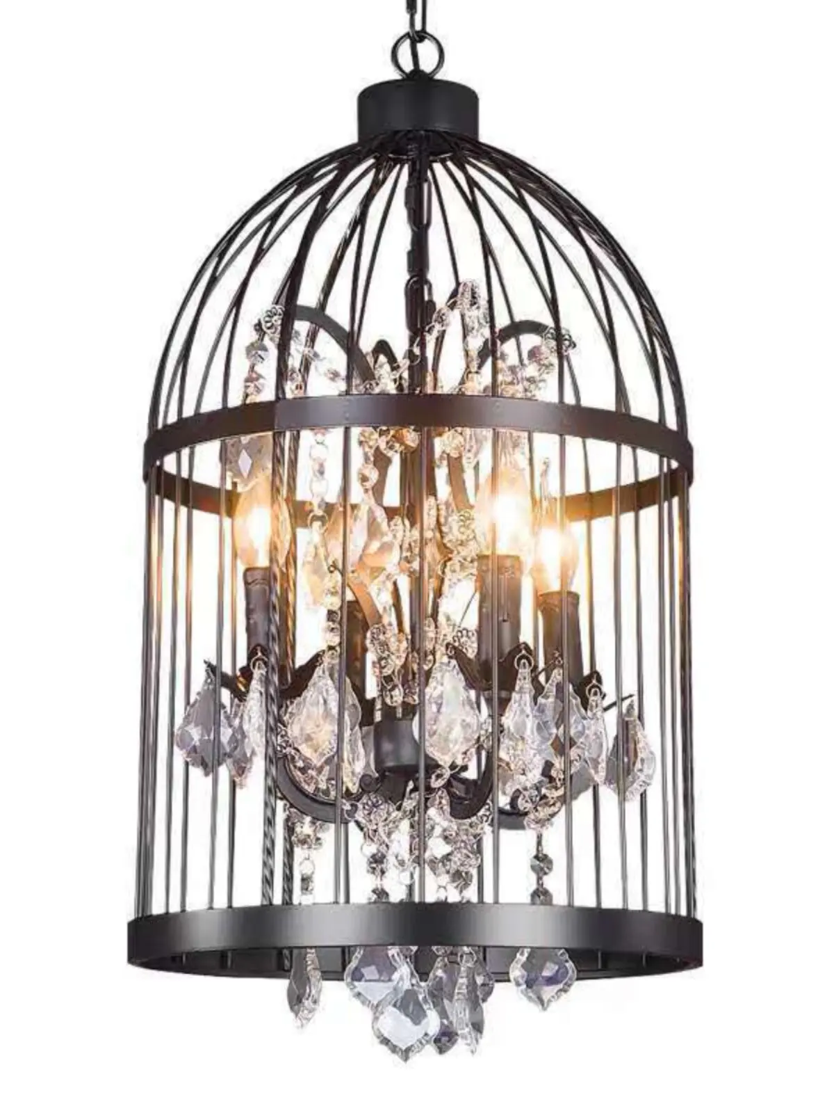 American Crystal Birdcage Chandelier Creative Retro Restaurant Clothing Store Industrial Wind Wrought Iron Personalized Lamp