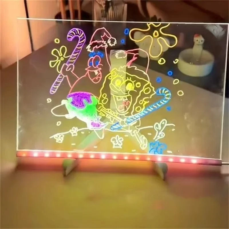Rewritable DIY Children's Glowing Drawing Board Message Lamp With 7 Colorful Pens Light Up Acrylic Message Board