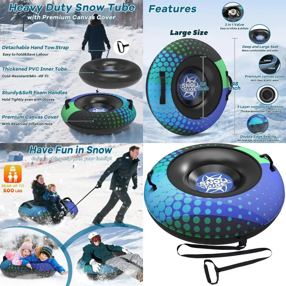 

48 Heavy-Duty Inflatable Snow Sled with Canvas Cover, Thickened Bottom for Winter Fun, Suitable for Kids and Adults
