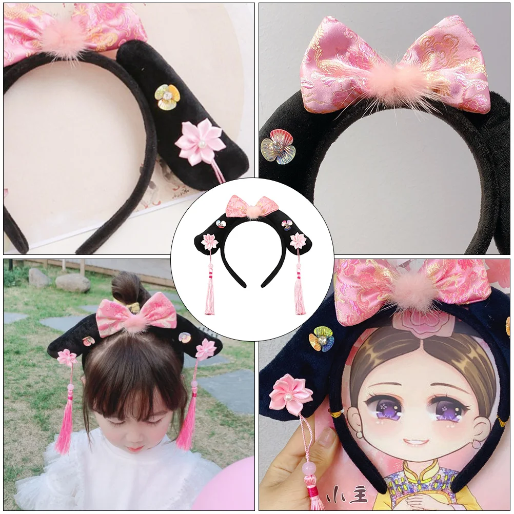 

Flower Tassel Headb Girls Pink Children Headwear Polyester Hair Accessory Kids Headdress Chinese Theme Stage Birthday Photo