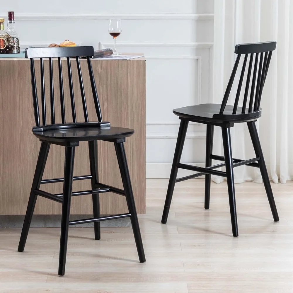 

Wood Bar Stools Set of 2,Farmhouse Counter Stools 24’ Barstool with Spindle Back Counter Height Stool Chairs for Kitchen Islands