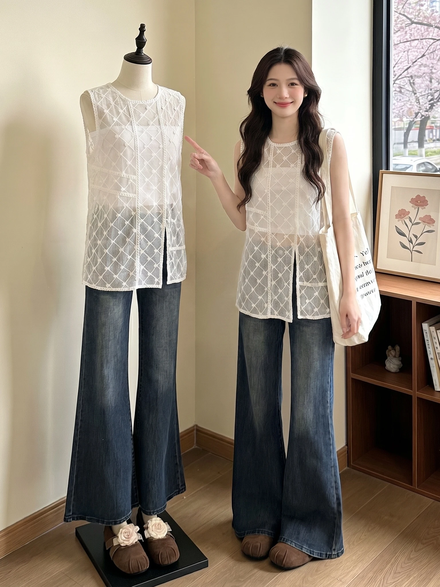 Stunning Hollow out Mesh Tank Top Women's Summer New plus Size Sleeveless Outerwear Fashionable Breathable City Commute Style