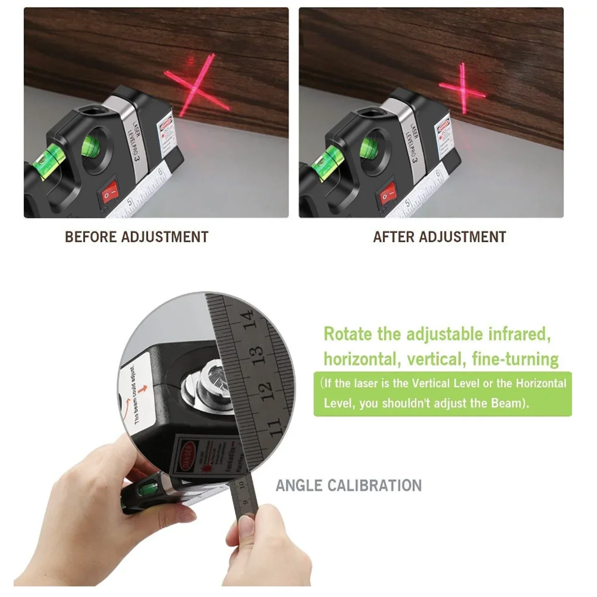 Laser Level Line Tool Multipurpose Line Laser Leveler Cross Line Lasers With 8FT 2.5M Standard Measure Tape and Metric Rulers