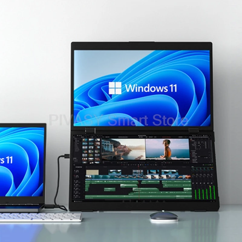 15.6 Inch Dual Screen Portable Monitor for PS5 Switch Hosts HD 1080P PC Secondary Screen 360° Rotation One-Cable LCD IPS Panel