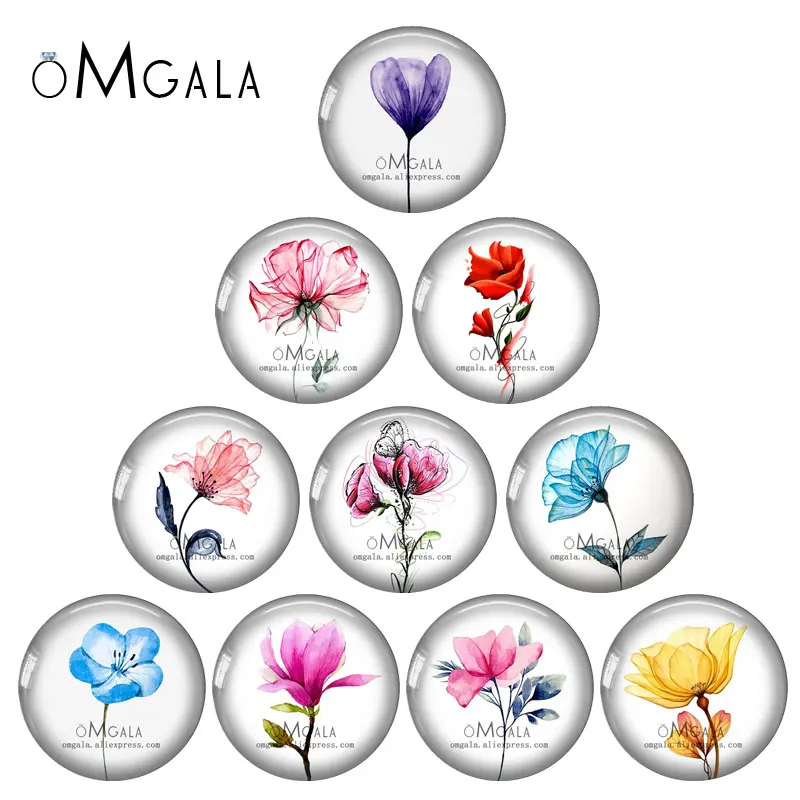 Watercolor Flowers Art Patterns 12mm/18mm/20mm/25mm Round Photo glass cabochon demo flat back Making findings