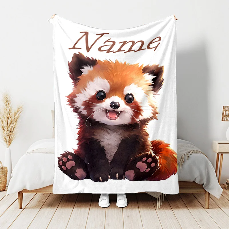 Personalized Red Panda sofa blanket with custom name - Soft and warm, the perfect Christmas gift for family and friends