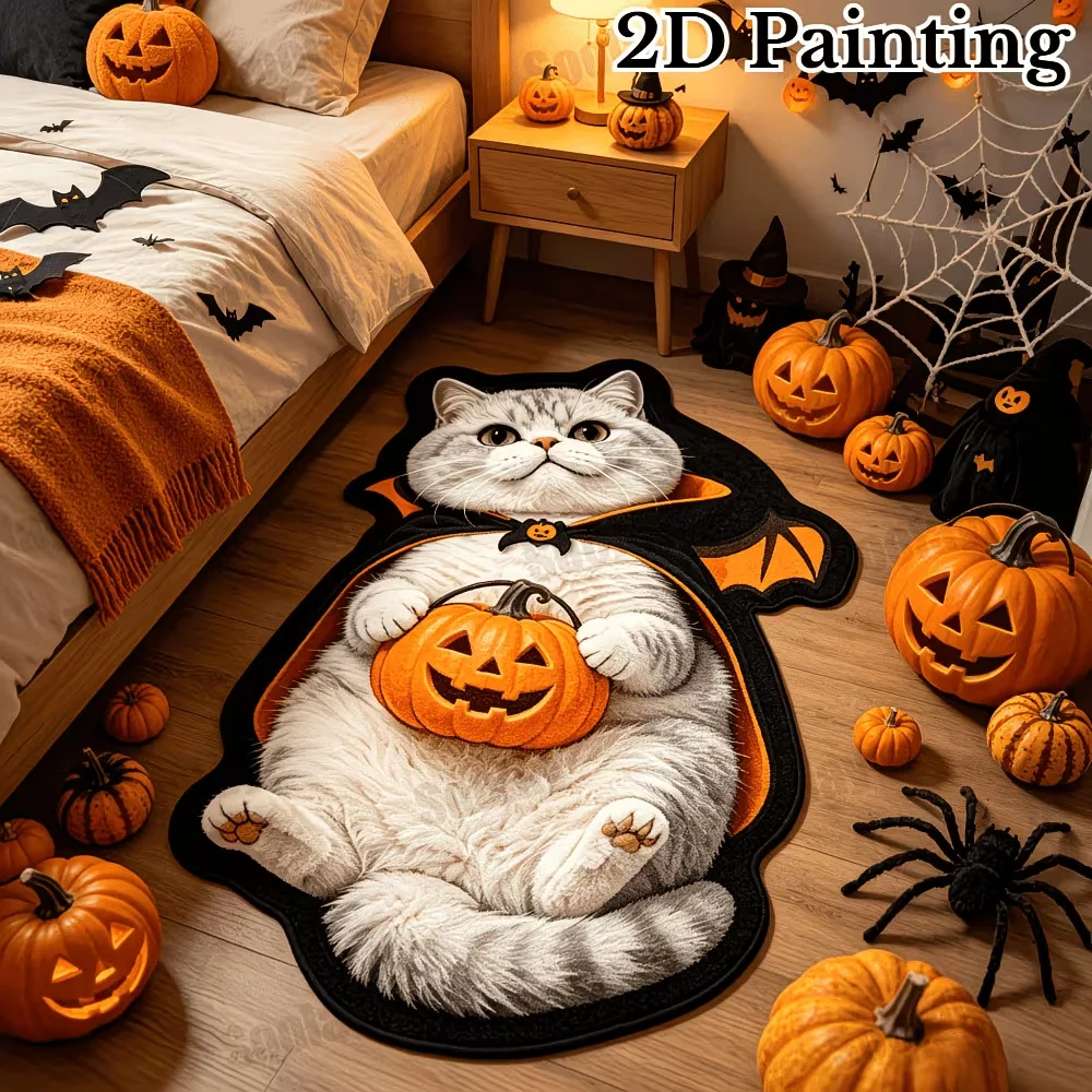 VIKAMA Halloween Cartoon Cute Pet Plush Carpet Pumpkin Bat Anti Slip Floor Mat Cute Home Mat Bedroom Door Party Decoration