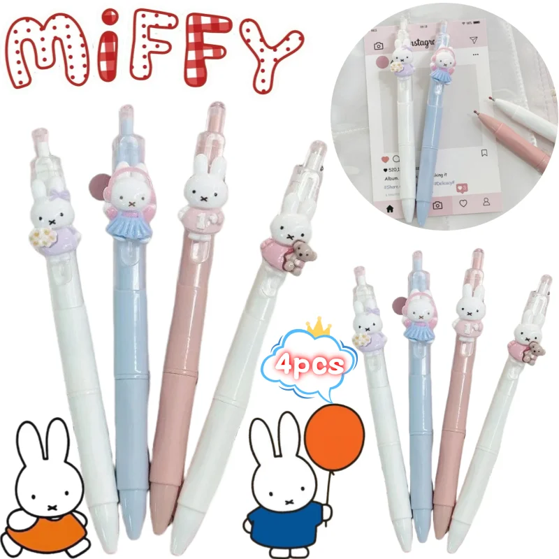 Miffy 4 Gel Pen High Color Value Animation Cartoon Printing Creative Girl Heart Student Cute Smooth Quick Dry Press Black Pen