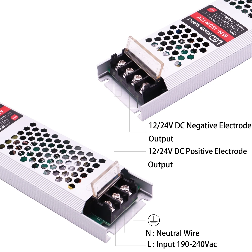 Ultra Thin LED Power Supply DC12V/24V Lighting Transformers AC190-240V Driver 60W 100W 150W 200W 300W 400W For LED Strips