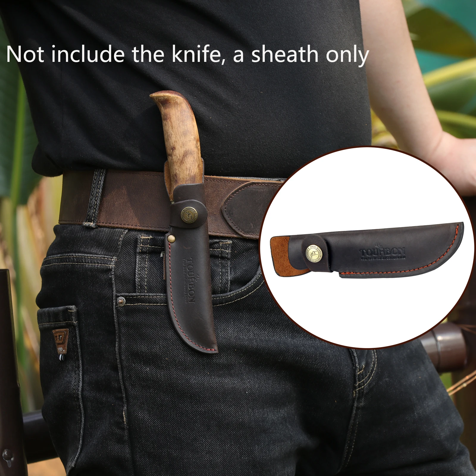 Tourbon Camping Leather Knife Sheath Fixed Blade Knives Cover Scabbard with Button Closure Belt Slot Hunting (Without Knives)