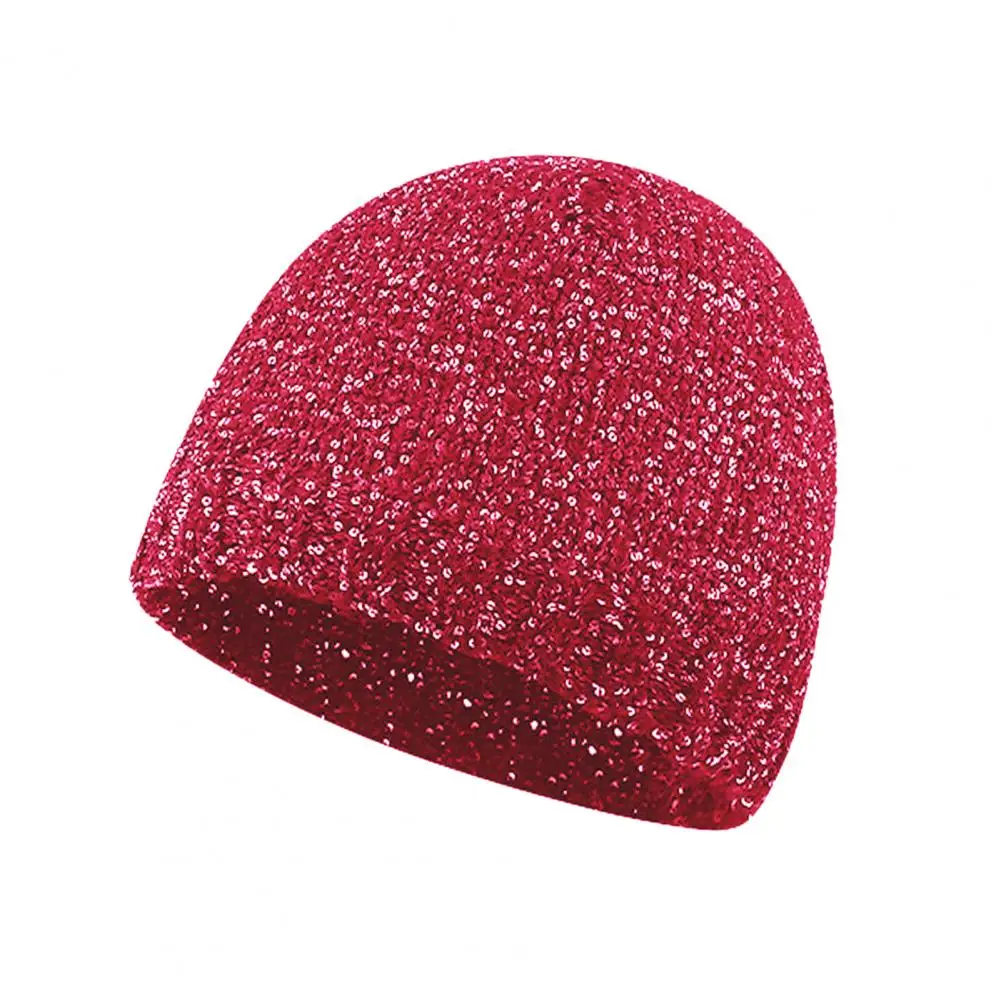 Streetwear Wool Hat Sequin Decor Dome Hip Hop Style Women's Hat with Elastic Band for Large Head Circumference for Outdoor