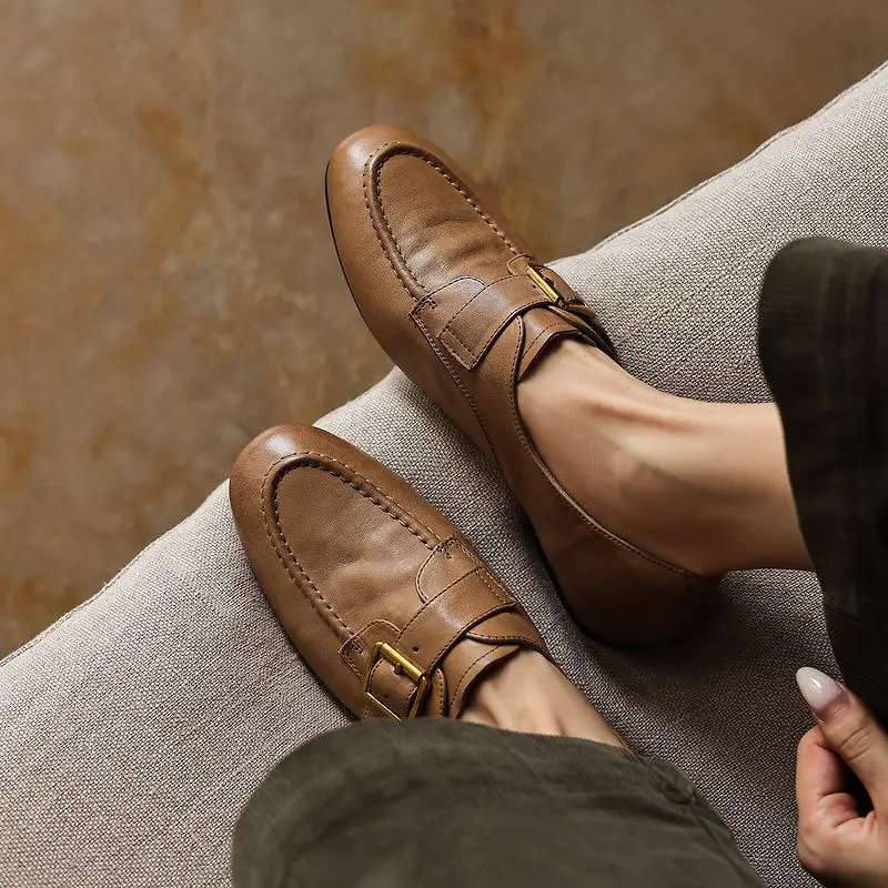 Zapatos Mocasines Elegantes para Mujer, Cómodos, de Tacón Bajo, de Cuero Genuino de Lujo, Casuales, con Punta Redonda, para Oficina, Uso Diario, a la Moda