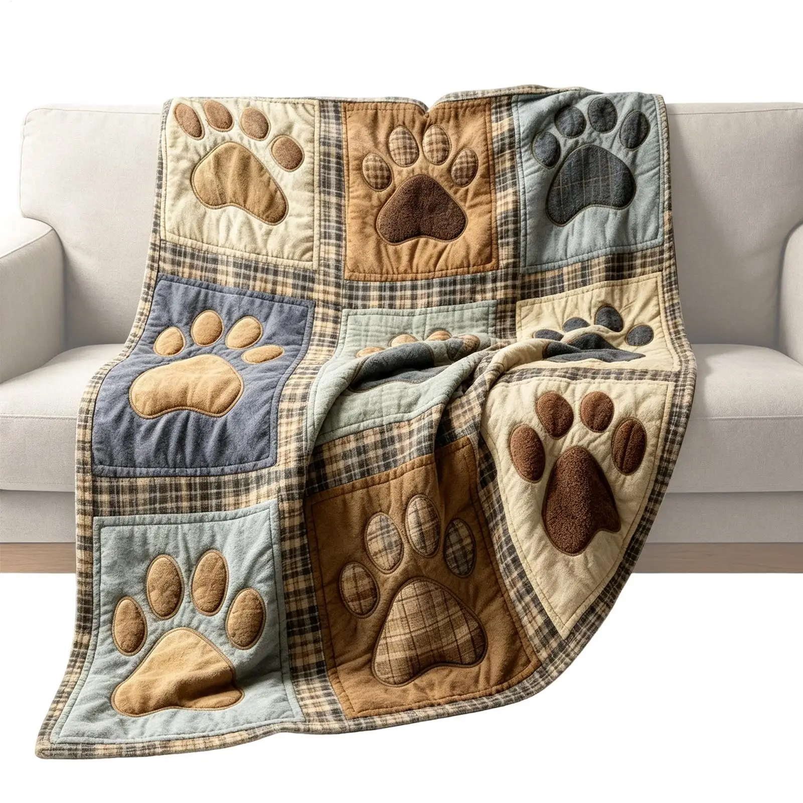 Dog Paw Print Quilt Blanket Cozy Pet Throw Multicolor patchworks Footprint And Warm Home Living Room Decor Cover Blanket Design