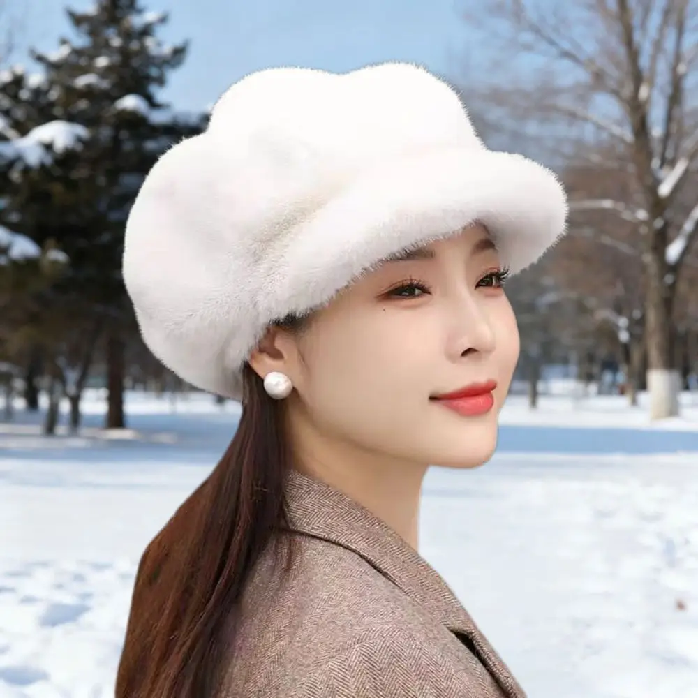 

Winter Fur Octagonal Hats for Women Solid Color Thicken Plush Berets Hat Ladies Casual Wool Hat Temperament Women Painter Caps