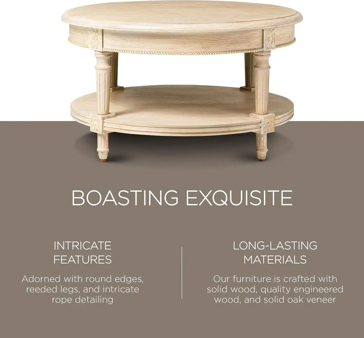 [وصول جديد، سعر مخفض! ]طاولة قهوة مركزية خشبية دائرية تقليدية كبيرة منحنية بطبقتين من بولمان مع مساحة تخزين على الرف