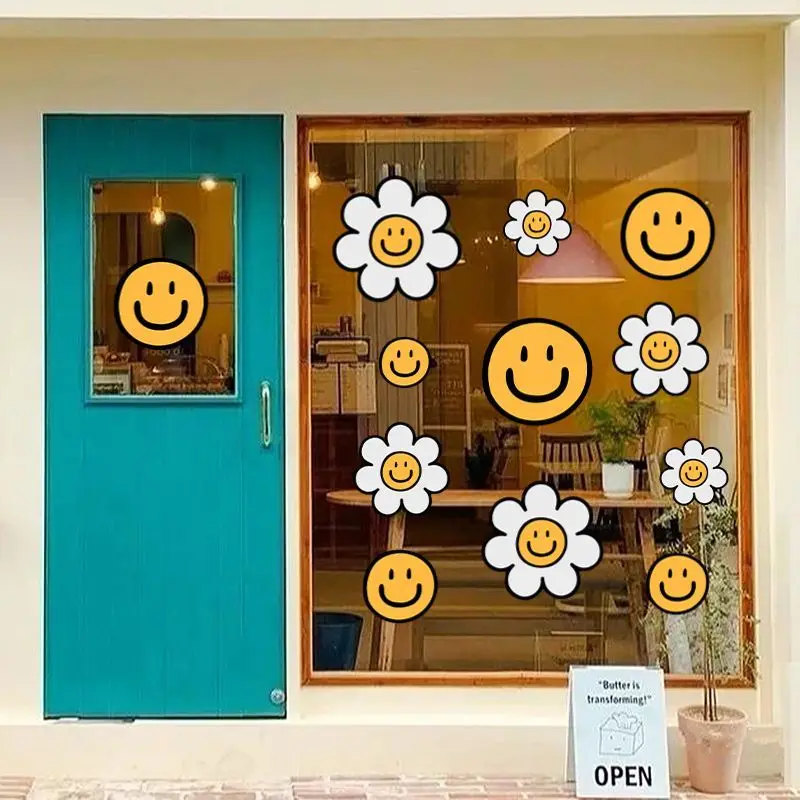Korean-style Static Cling Wall Decals Sunflower Glass Storefront Anti-collision Stickers Waterproof Desserts Shop Decorations view 3