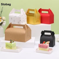 StoBag 10pcs Color Kraft Paper Cake Box Tray Handheld Gift Packaging for Dessert Cupcake Candy Storage Baking Party Favor Favor