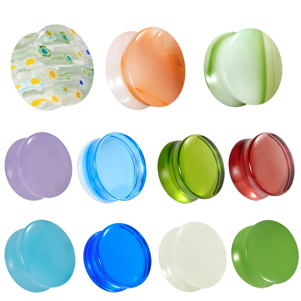2 Teile/los Glas Mehrere Farben Ohr Stecker Ohrringe Expander Messgeräte Runde Tunnel Mode Piercing Schmuck für Männer Frauen 6-30mm