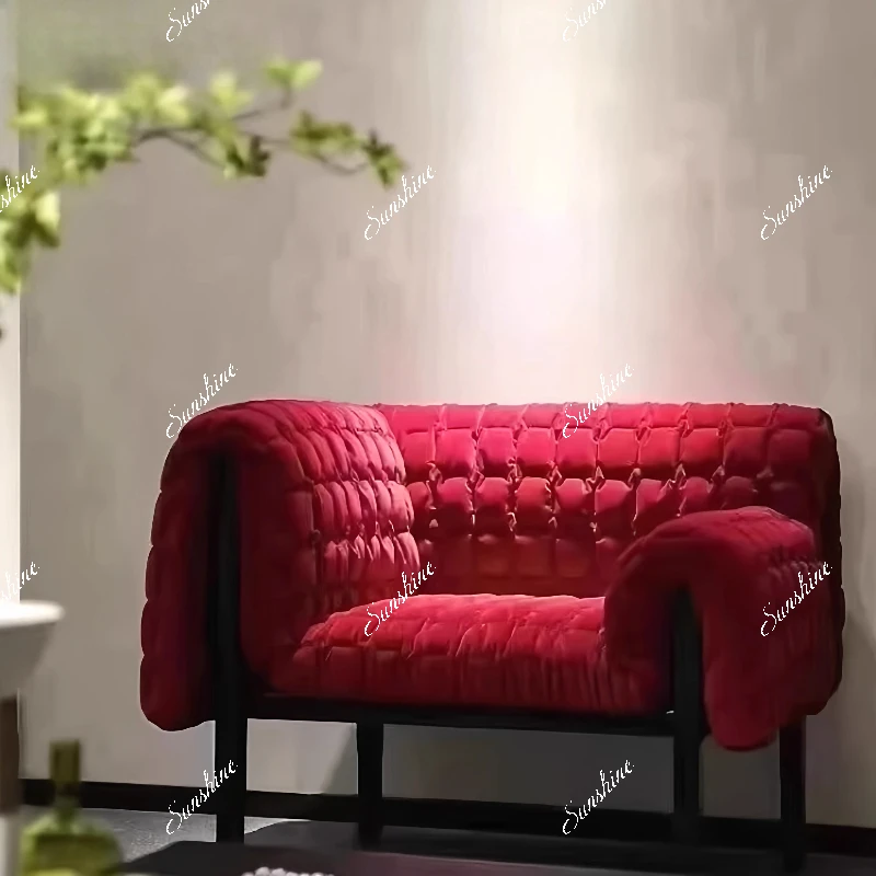 

Red flannel single sofa simple armchair