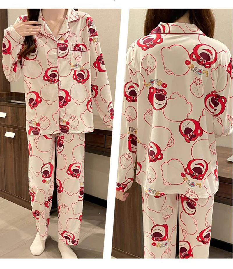 Pajamas Women\'s Disney Cartoon Bear Spring Autumn Pajamas Long Sleeve Trousers New Cartoon Loose Cardigan Pajamas Home Suit