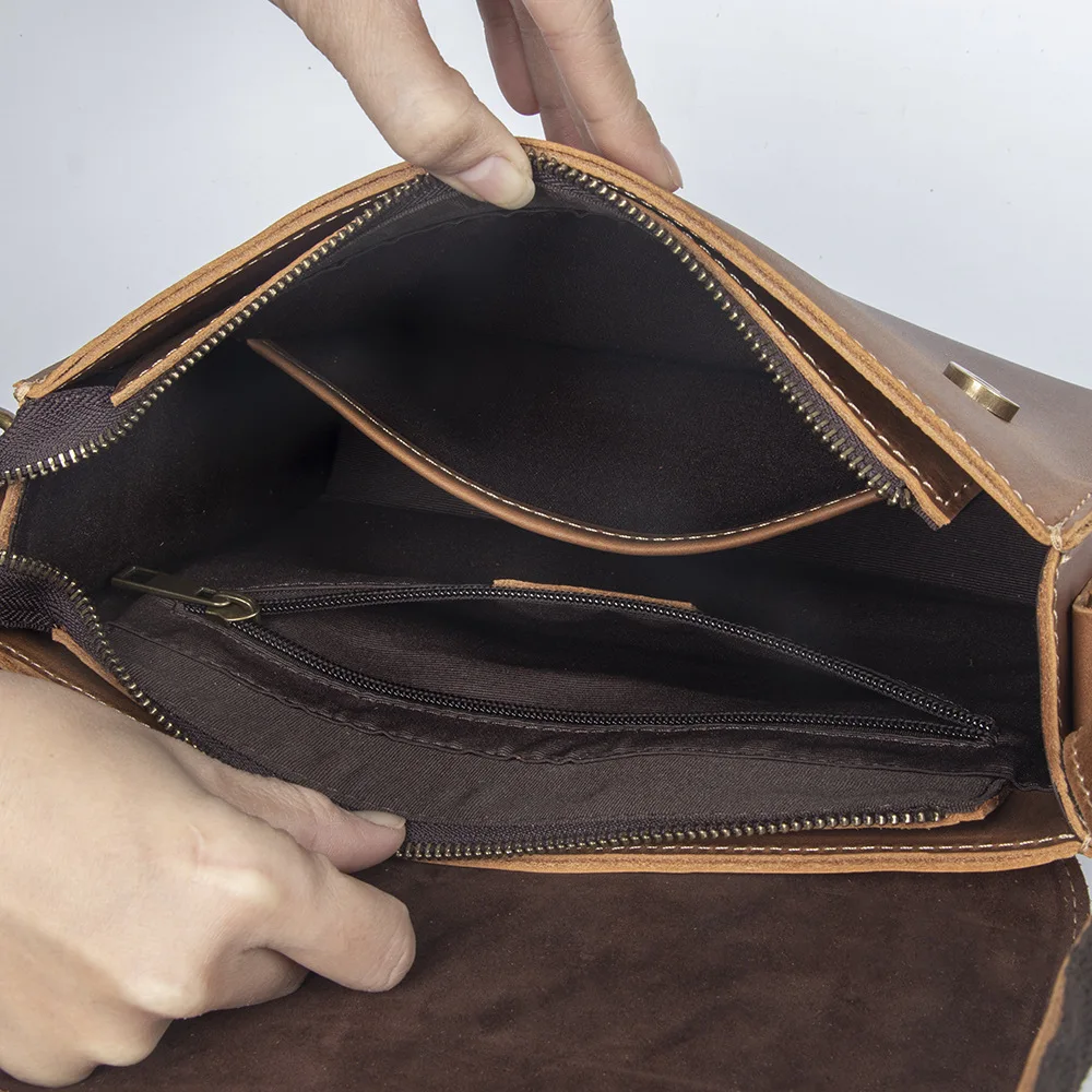 Top Grain Leather Men's Messenger Bag Vintage Shoulder Crossbody Bag