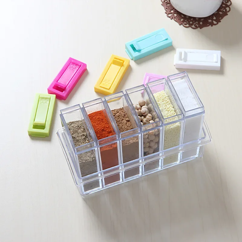 6 Color / Set  Spice Jar Set Seasoning Bottle Transparent Colorful Lid Kitchen Condiment Cruet Storage Container