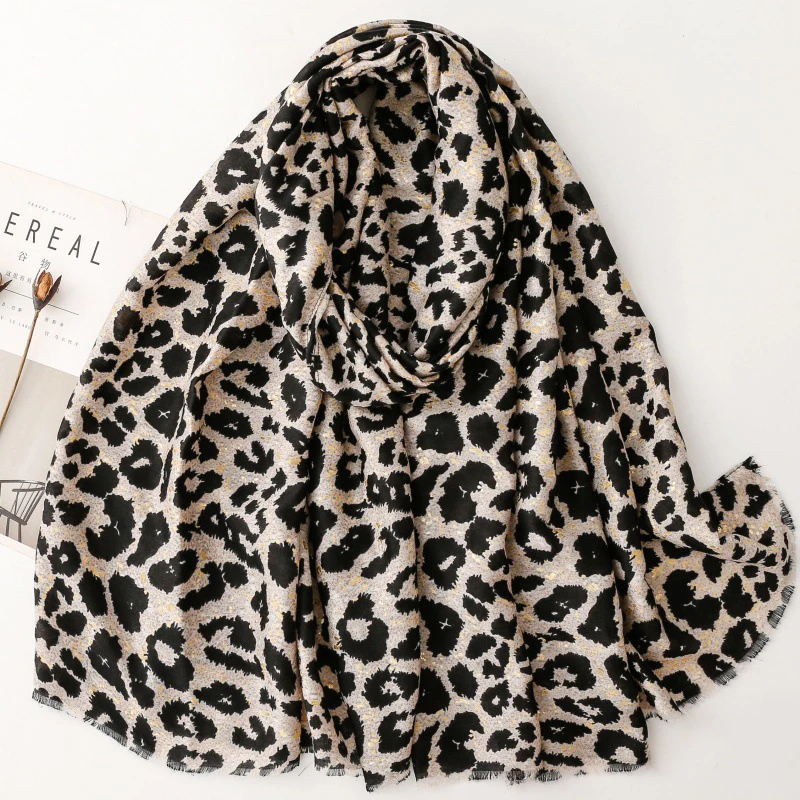 

Модный хлопково-льняной шарф-шаль для женщин с леопардовым принтом, шелковый платок, мягкий мусульманский хиджаб, теплый головной убор, повседневный шарф-накидка