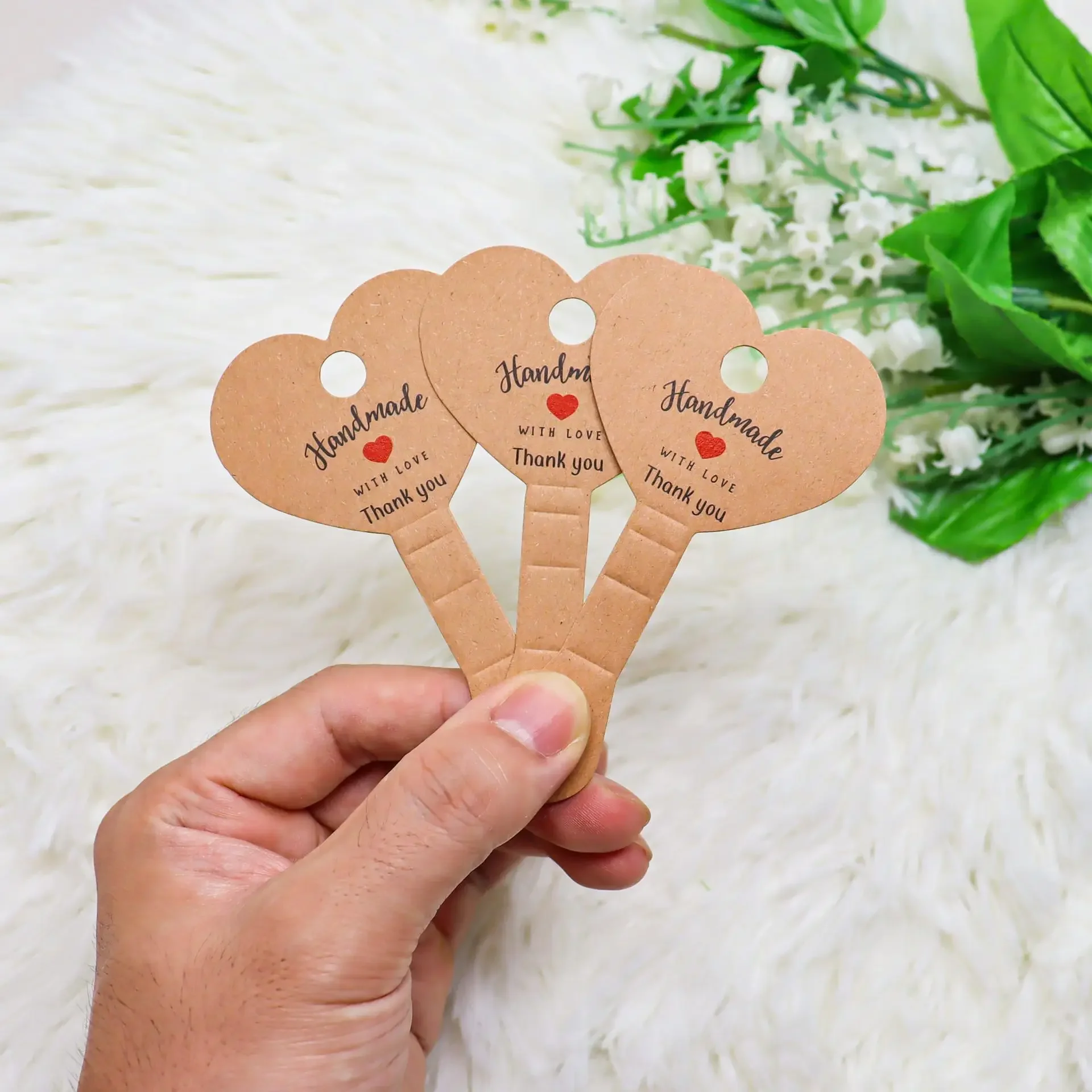 20/40/60pcs Heart-shaped Kraft Paper Labels, Handmade Design Thank-you Cards, Suitable for Jewelry,Hairbands, Necklaces,Earrings
