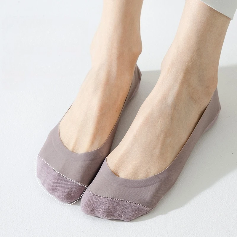 1 pair Ice Silk No Show Liner Socks For Women Non Slip Grip Cotton Sole Summer Thin Invisible Socks Match High Heels