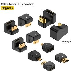 360 Degree U-shaped L Converter Mini HDMI Male to HDMI-compatible 2.1V Female 8K@60Hz Extension Adapter for Monitor Display