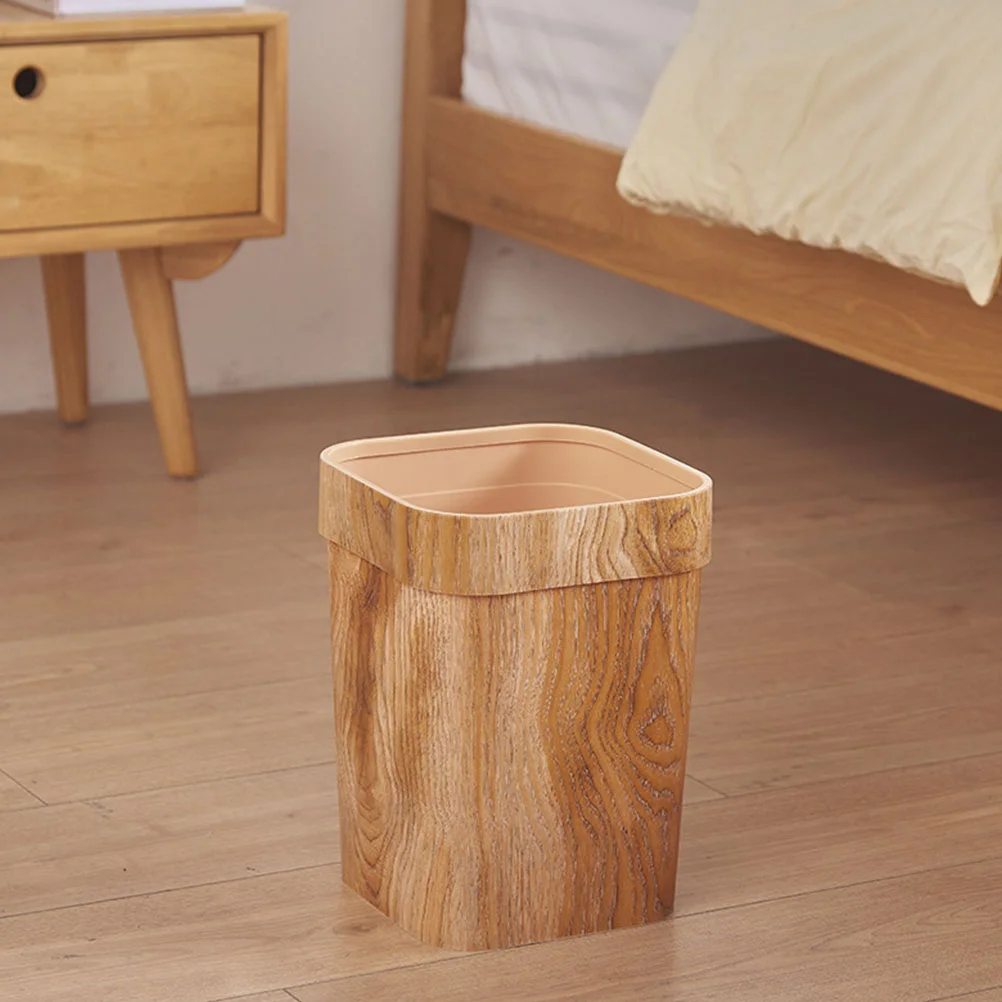 Imitation Wood Grain Trash Can Room Basket Waste Paper Bathroom Counter Box Container Garbage Pp Home Bridesmaid Office Bins