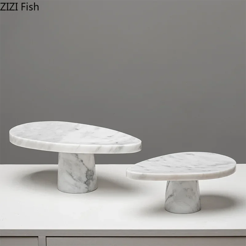 High Foot Marble Flat Plate Fruit Dish Dessert Plate Sushi Plates Dim Sum Dish Salad Bowl Decorative Plates Storage Tray