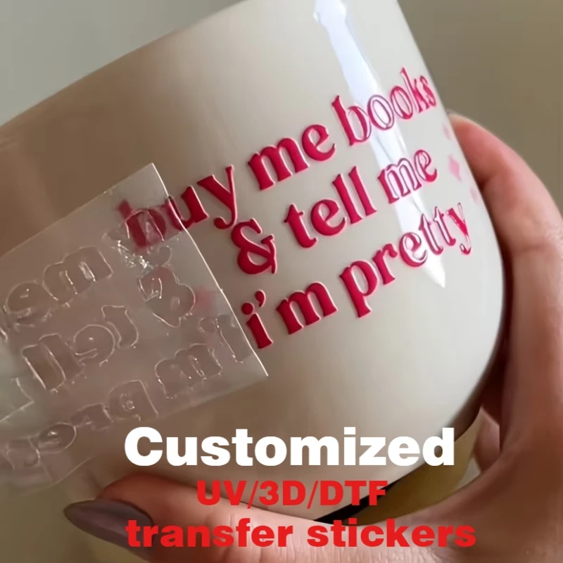 10/20/50PCS Custom UV DTF Transfer Stickers Personalized Logo Waterproof 3D Rub-On Decals for Cups Glass Bottles Plastic Metal