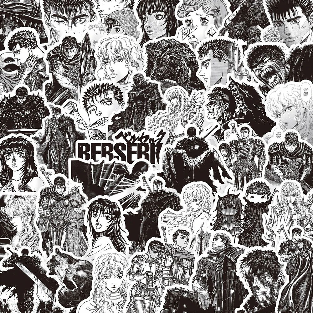 

20/40/80pcs Black And White Berserk Stickers Guts Casca Anime Sticker Laptop Skateboard Suitcase Luggage Griffith Serpico Decal