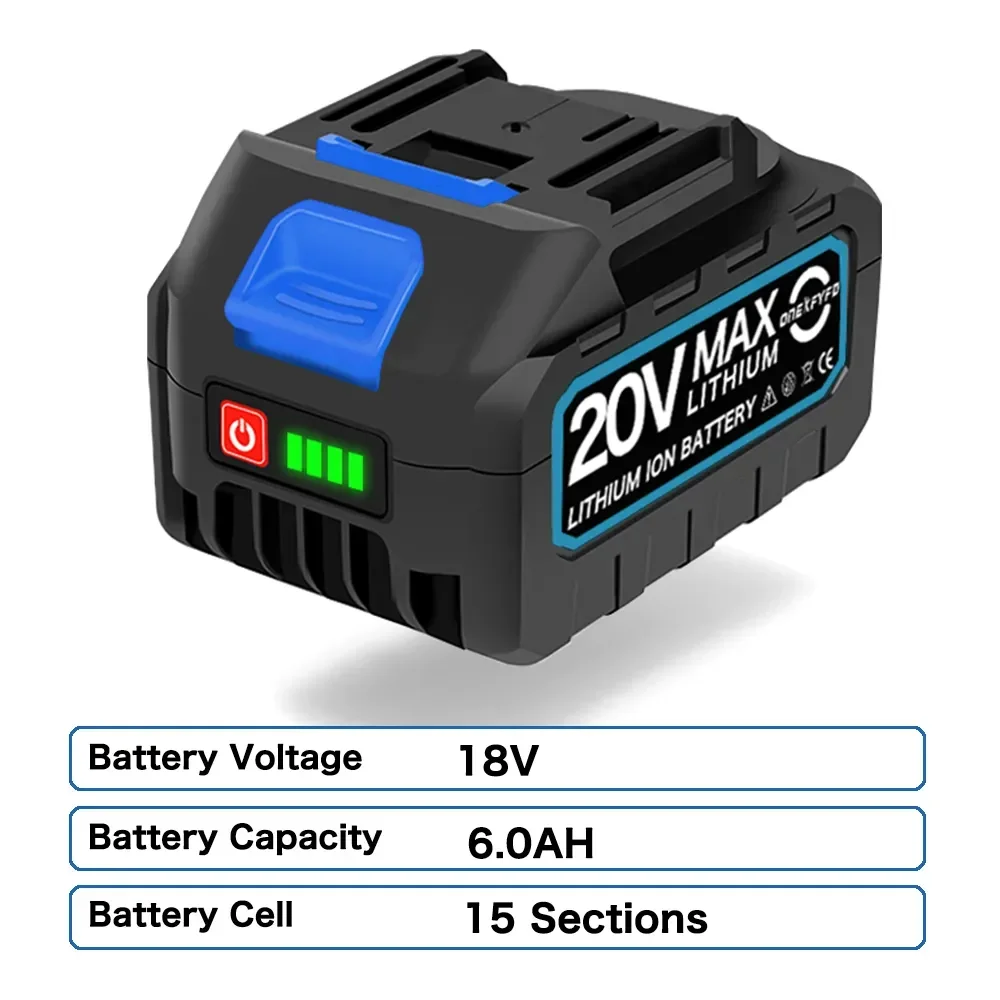 6.0Ah 4.0Ah Larger Battery with Charger Lithium ion Rechargeable Replacement for Makita 18V Battery BL1850 BL1830 BL1860 Wrench