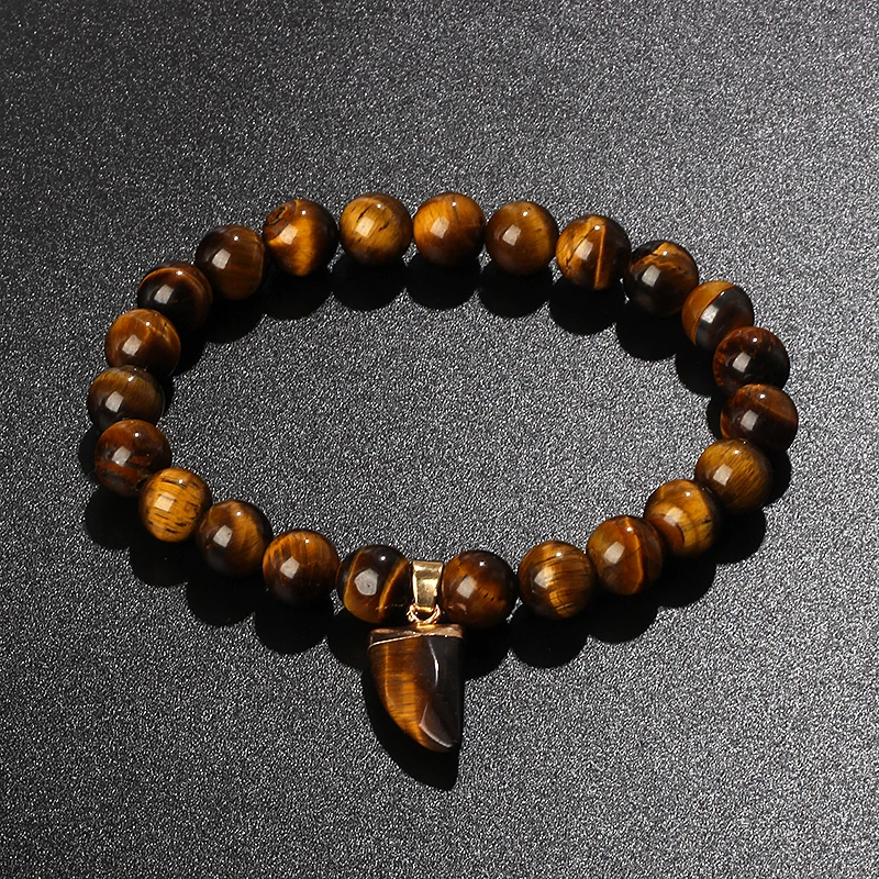 

Tiger Eye Stone Horn Charm Bracelets for Women Nature Onyx Quartzs Turquois Amethysts Beaded Bracelets Men Couple Amulet Jewelry