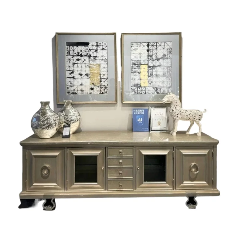 

American solid wood TV cabinet modern simple light luxury floor storage display cabinet