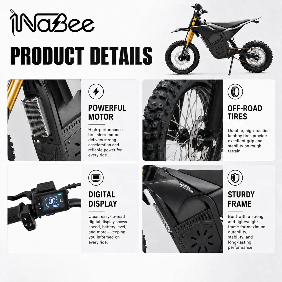 PC-02 Electric Bike 3000W Peak 60V 20.8Ah Lithium Battery 55km/h Fast Off Road Electric Motorcycle Heavy Duty Hydraulic Disc Brakes IPX5 Waterproof Pit Bike Front Rear Suspension Electric Dirt Bike for Adults image 6