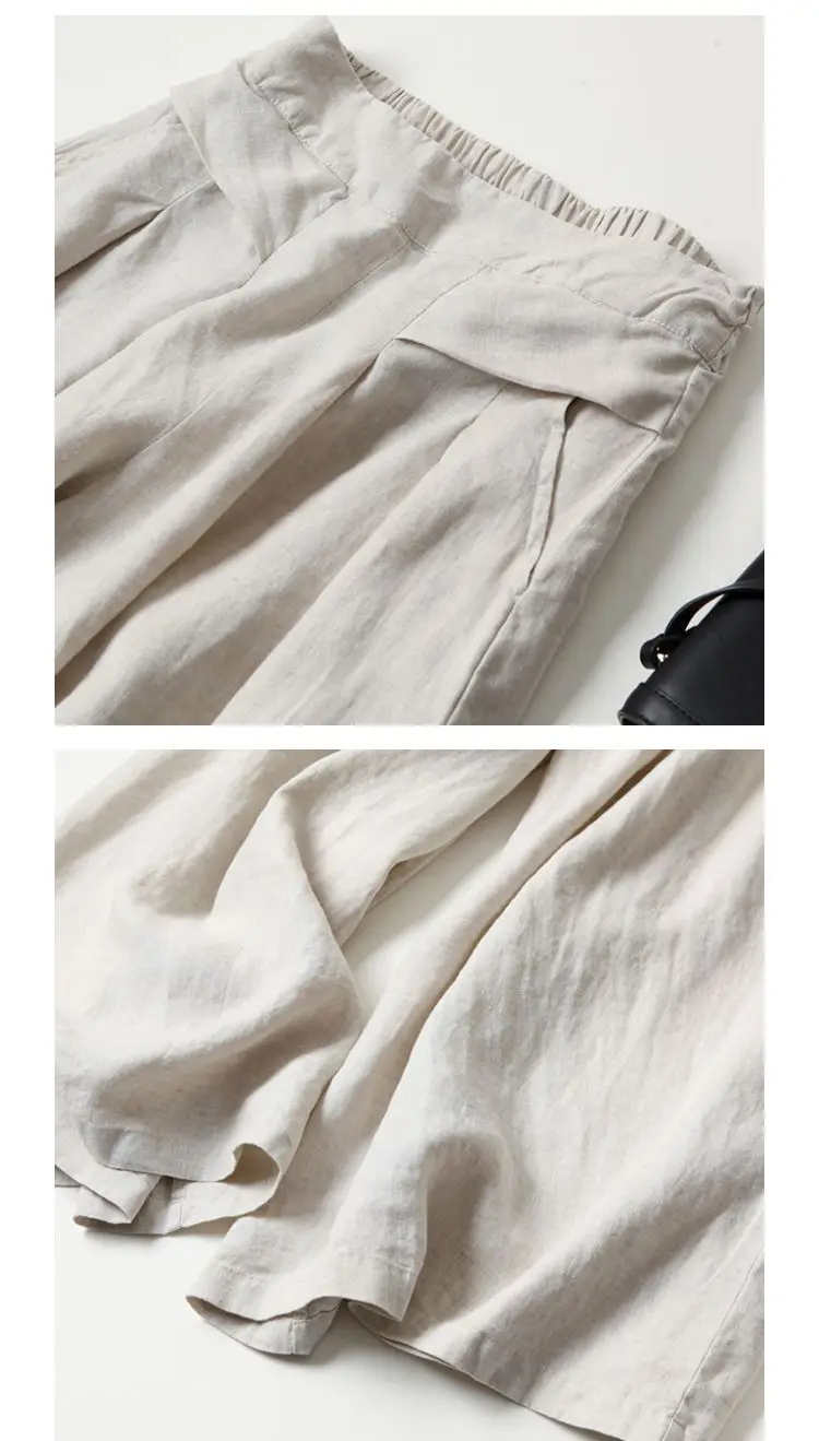 Nuovi pantaloni a gamba larga in cotone e lino da donna con tasche a vita alta pantaloni larghi comodi a gamba dritta pantaloni casual in tinta unita CQ15