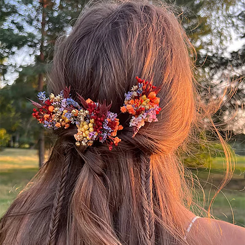 2pc/set Elegant Artificial Natural Gypsophila Dried Flowers Trendy Hair Clips Hairpin Bride Wedding Hair Accessories Headwear