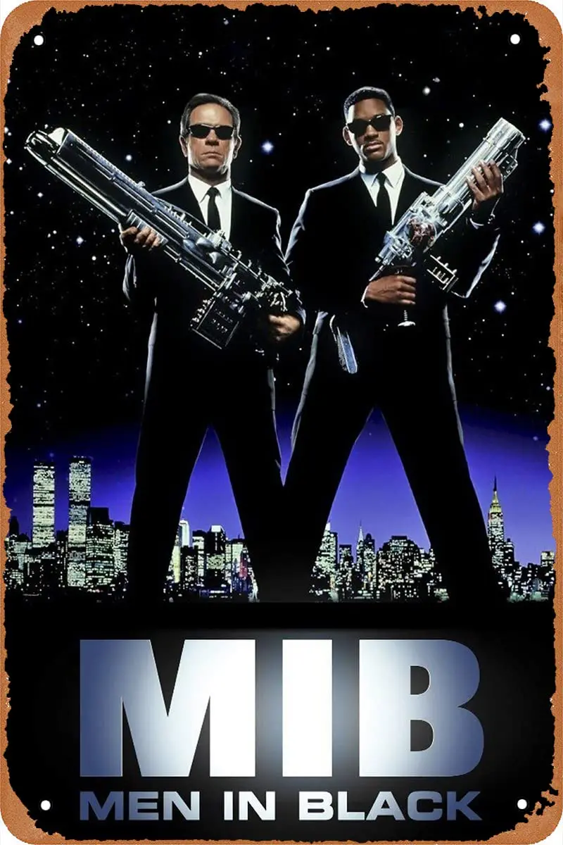 Men in Black MIB Movie Poster Retro Metal Sign Vintage Tin Sign for Cafe Bar Home Wall Decor 12 X 8 inch sign
