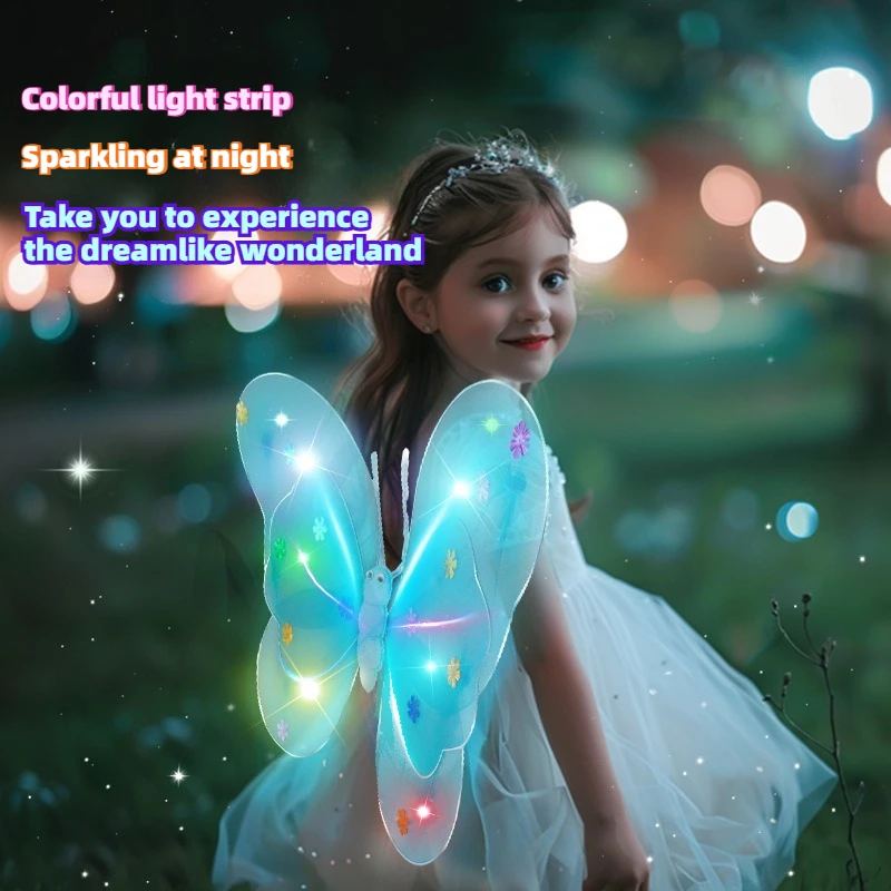 1 conjunto de asas luminosas piscando borboleta saia luzes terno led crianças traje adereços meninas saias anjo 2-8 anos brinquedos desempenho
