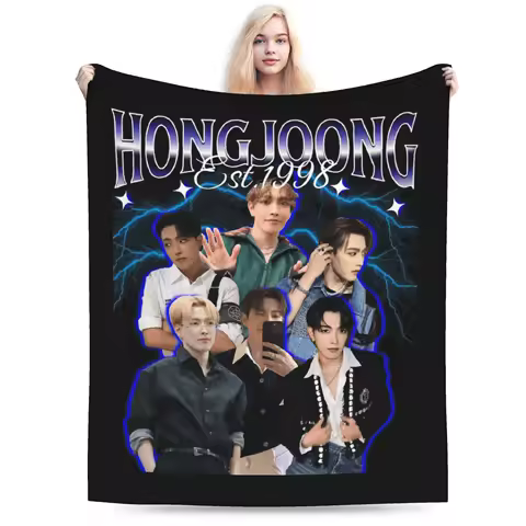 Kpop A-AteezS Hongjoong 90s Plush Blanket Girls Boys Flannel Throw Blanket For Couch Bed Soft Custom Quality Bedspread Gift Idea